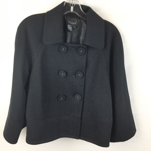 Sandro Black Double Breasted Button Up 3/4 Sleeve Length Pea Coat L - Picture 1 of 8